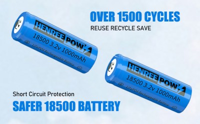 Batteria ricaricabile Henreepow 18500, batteria fosfato di litio da 3,2 V LifePO4 1000MAH per GAR al